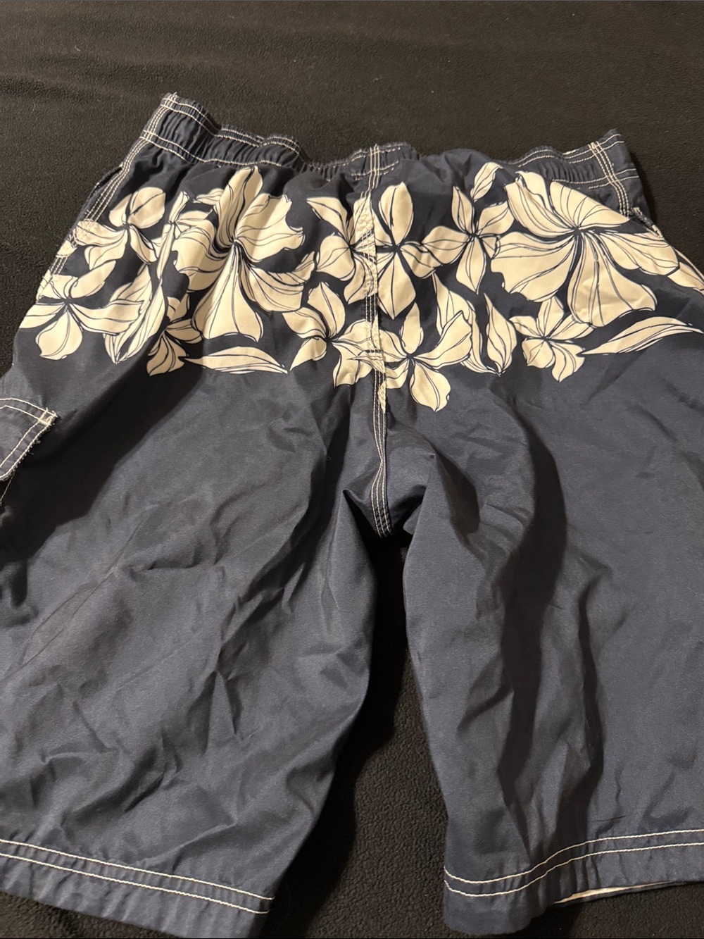 Speedo Navy Floral Swim Shorts with Red Drawstring - Picture 3 of 3